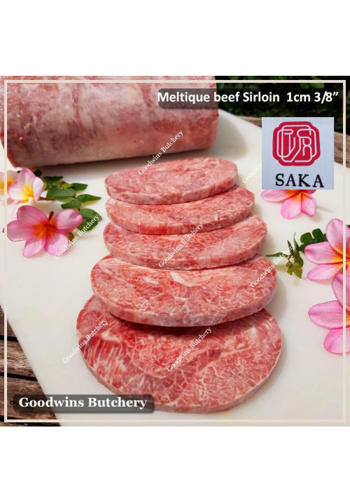 Beef Sirloin Striploin Porterhouse Has Luar MELTIQUE meltik (wagyu alike) SAKA frozen STEAK 1cm 3/8" (price/pack 4pcs 600g)